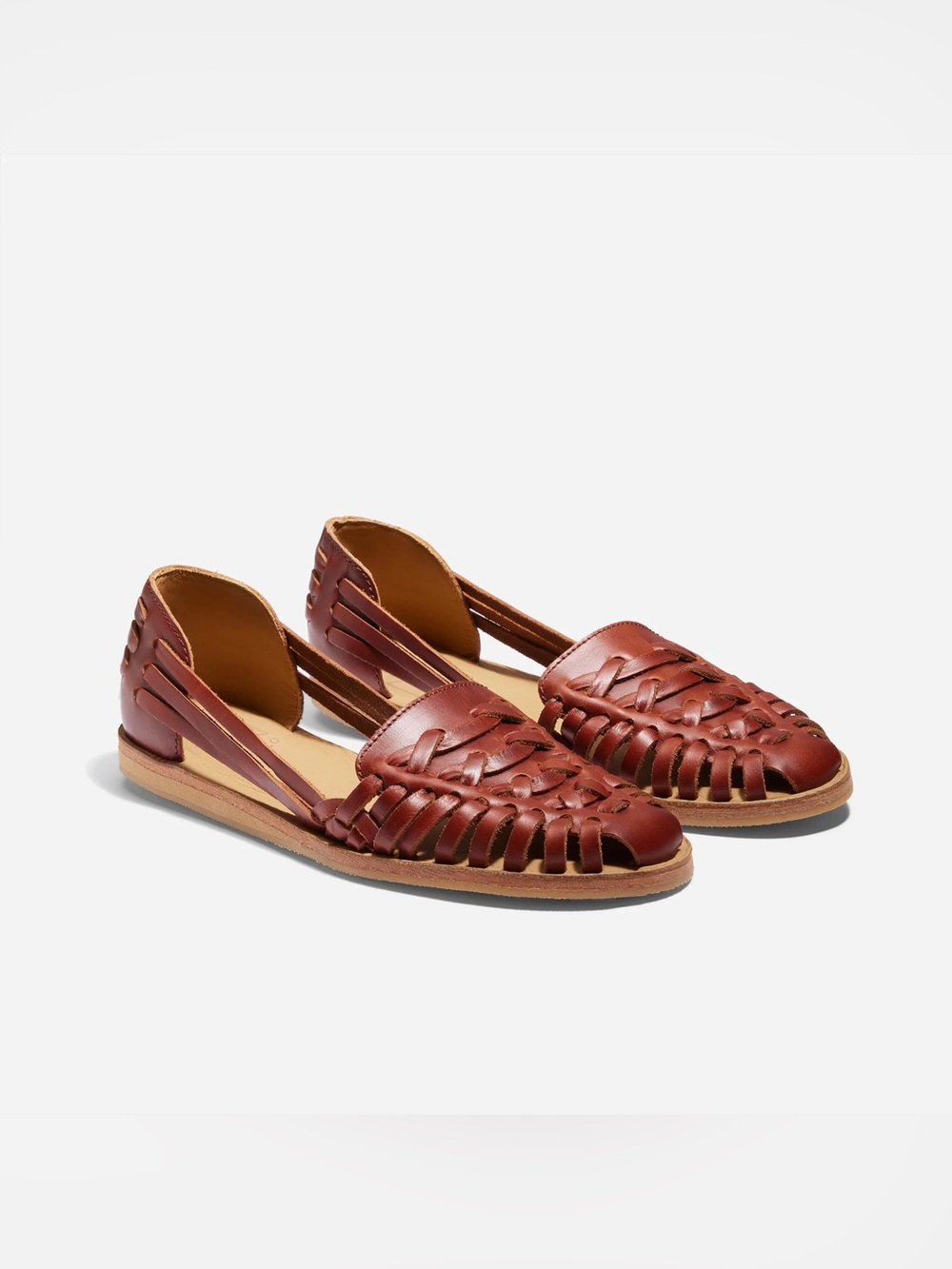 Nisolo Chestnut Brown Woven Leather Huarache Sandals